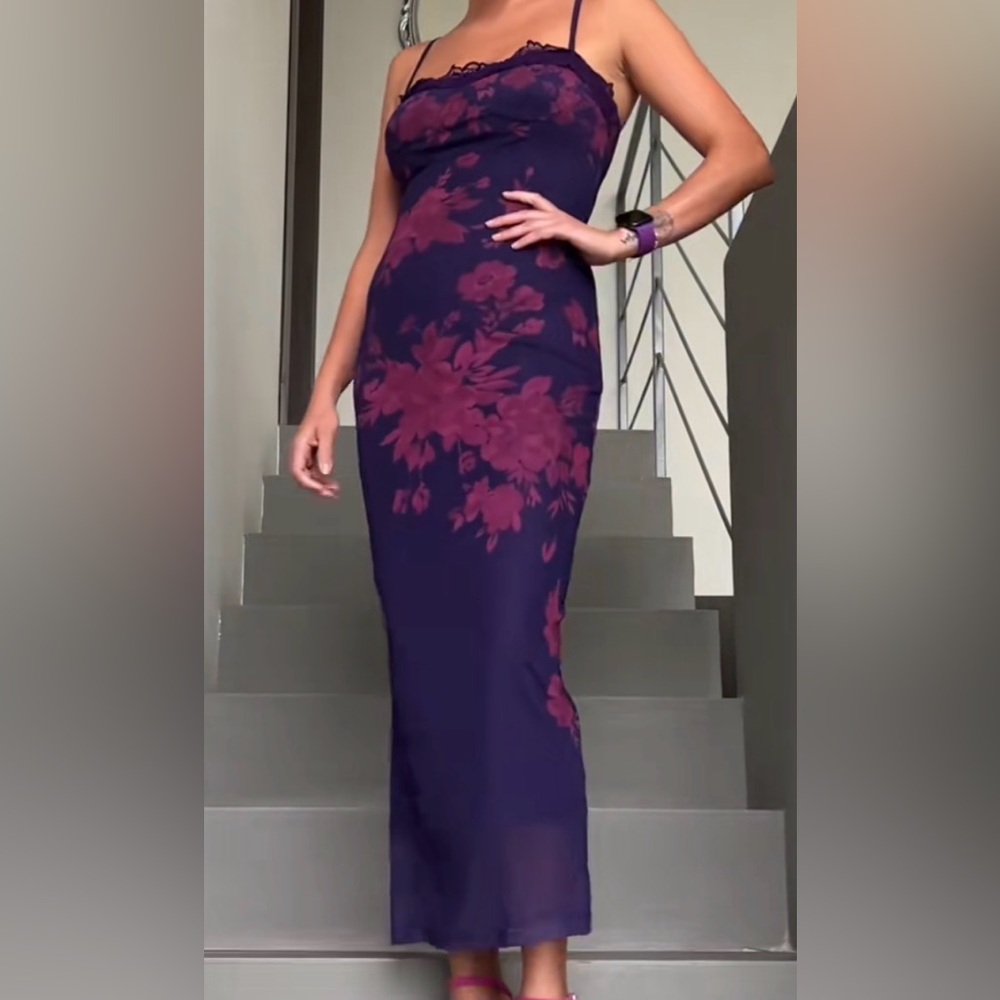 Commense NWT Purple Floral Bodycon Maxi Dress